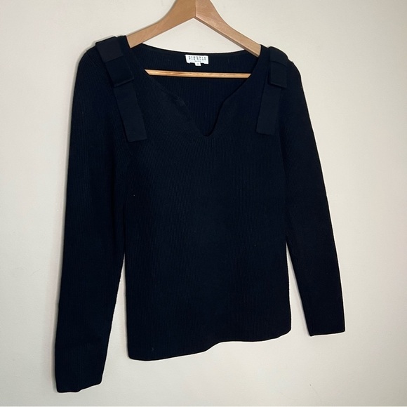 CLAUDIE PIERLOT BLACK RIBBED BOW SHOULDER JUMPER SIZE 2 - Picture 3 of 9
